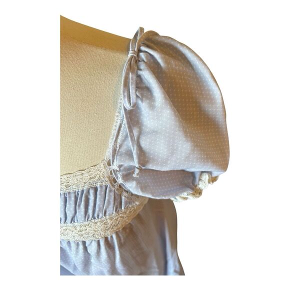 Miss Elaine VTG 80s Polka Dot Cotton Blend Long Nightgown Sz S Puff Sleeve Lace - Picture 4 of 8